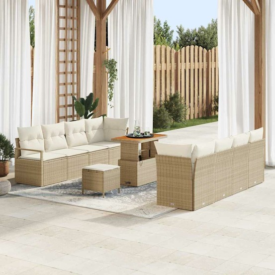 Ensemble de canapé de jardin 11 pcs beige polyrotin