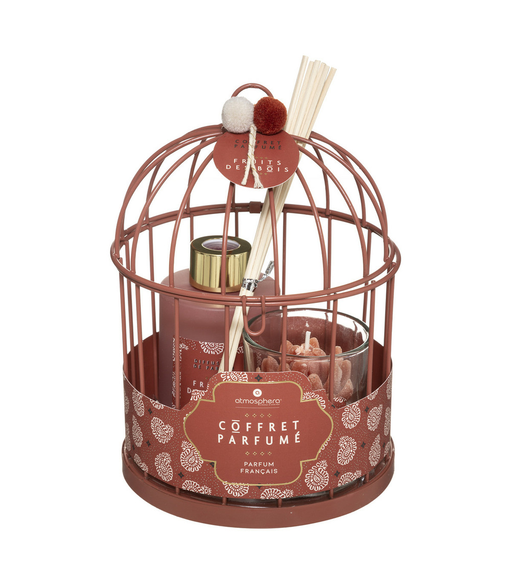 Coffret senteur wonderly cage en métal diffuseur de parfum avec bâtons et bougie