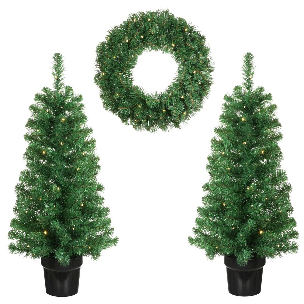 Black box trees norton coffret sapin de noël et couronne - 2 sapins de noël artificiels en 1 couronne avec éclairage led - vert