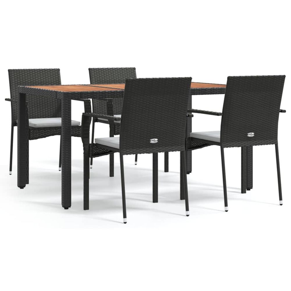 Ensemble à manger de jardin coussins 5pcs noir résine tressée