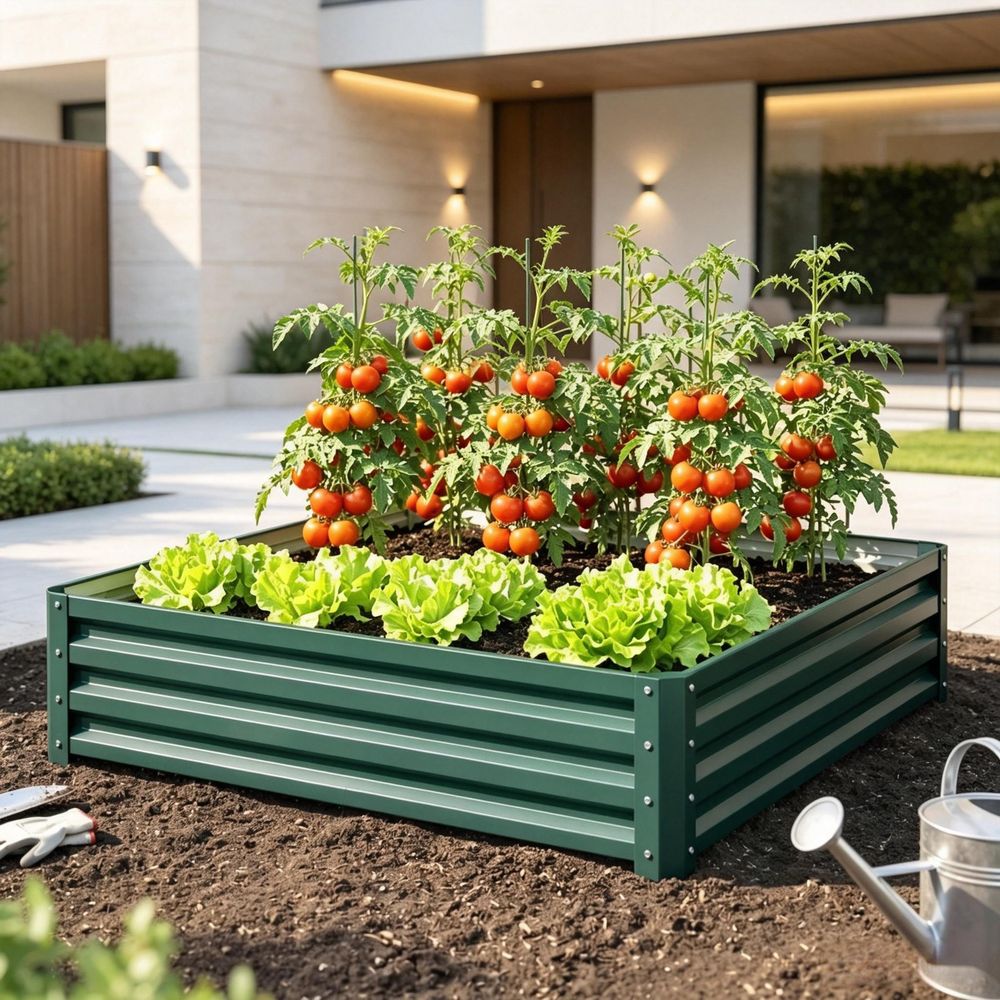 Carré potager surélevé acier galvanisé vert foncé 120 x 120 x 30 cm pour légumes