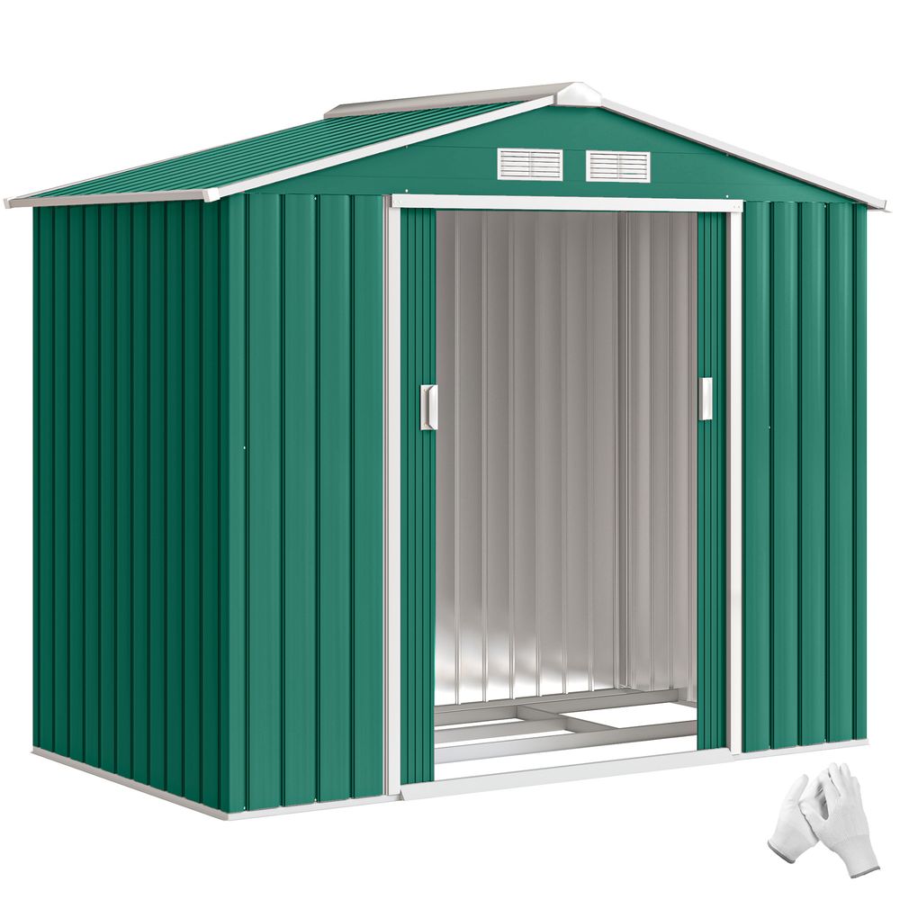 Abri de jardin outils acier extérieur portes coulissantes aérations 213x130x185cm vert - comfortxl outdoor living