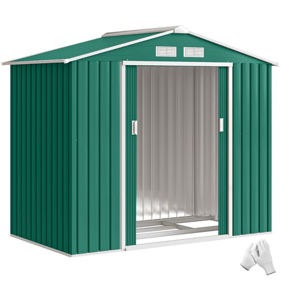 Abri de jardin outils acier extérieur portes coulissantes aérations 213x130x185cm vert - comfortxl outdoor living