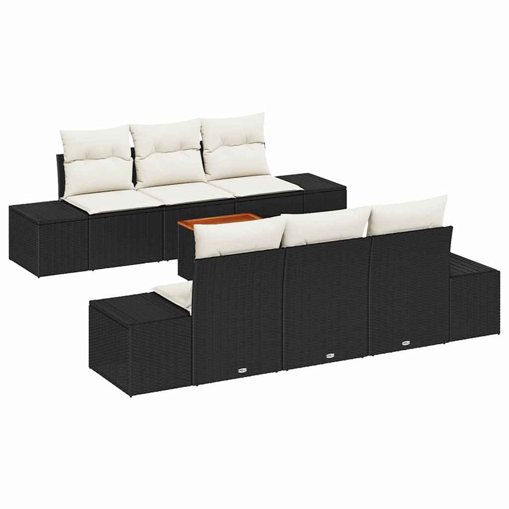 Ensemble de canapé de jardin avec coussin 7 pcs noir polyrotin