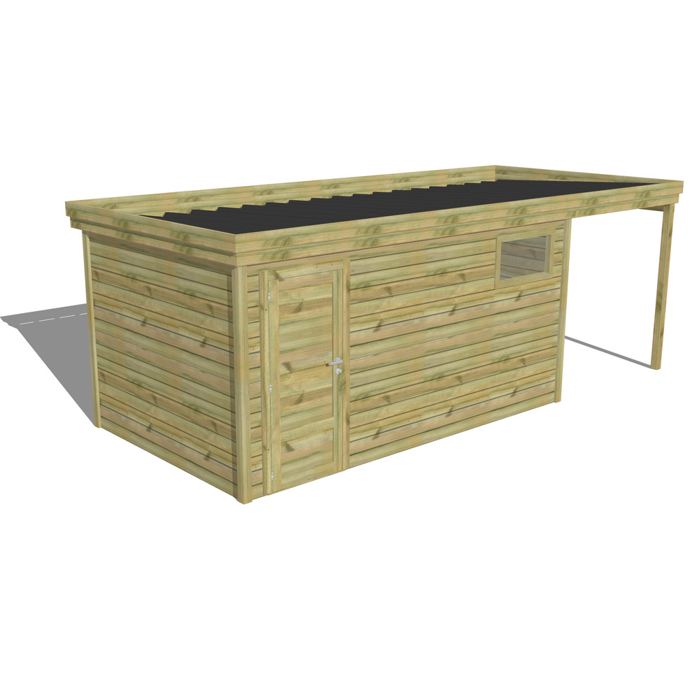 Abri de jardin bois pin traité autoclave 27mm - 6,34x2,64m / 17m2 - bac acier - abri français