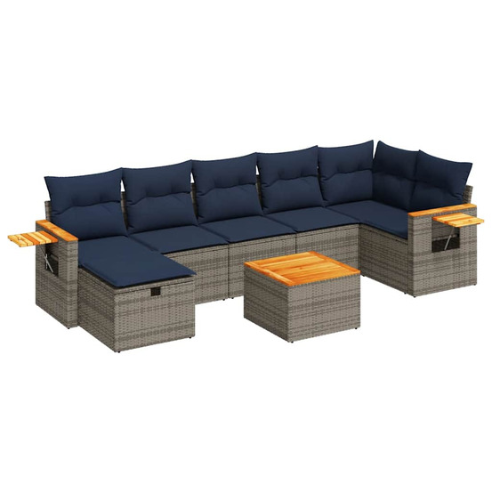 Salon de jardin 8 pcs avec coussins gris résine tressée