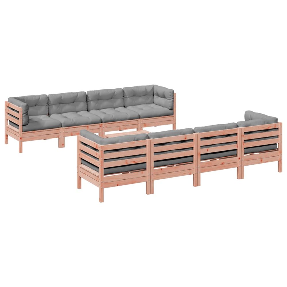 Salon de jardin 9 pcs avec coussins sapin de douglas solide