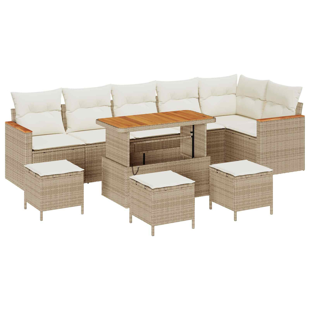 Ensemble de canapé de jardin 10 pcs beige polyrotin