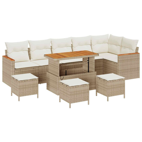 Ensemble de canapé de jardin 10 pcs beige polyrotin