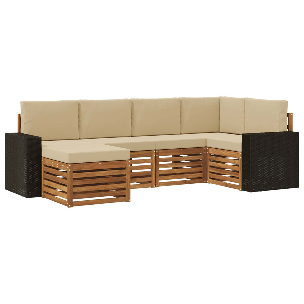 Ensemble de canapé d'angle avec coussin 6 pcs naturel et beige