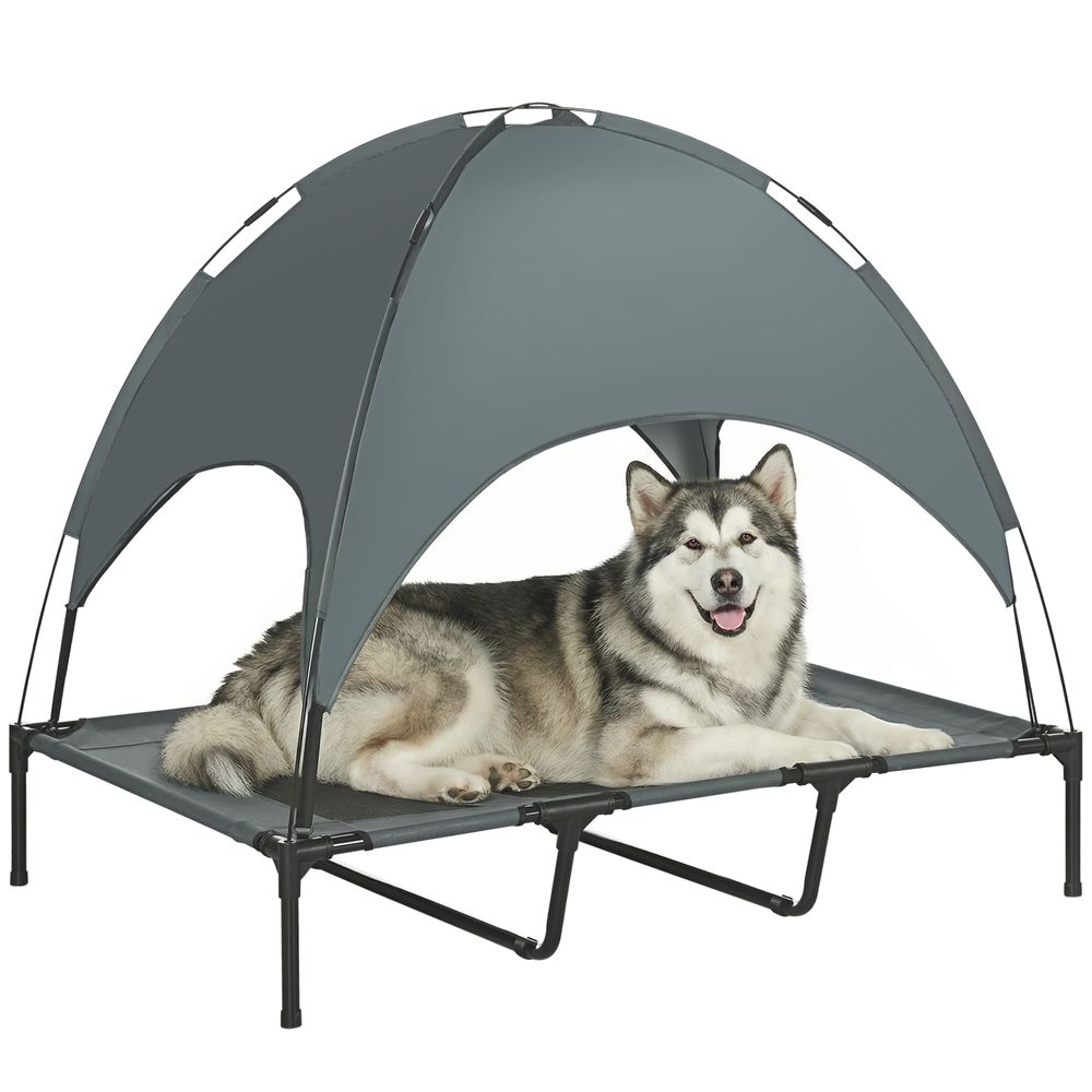 Lit pour chien chat sur pied velum anti-uv tissu oxford micro-perforé sac transport inclus gris