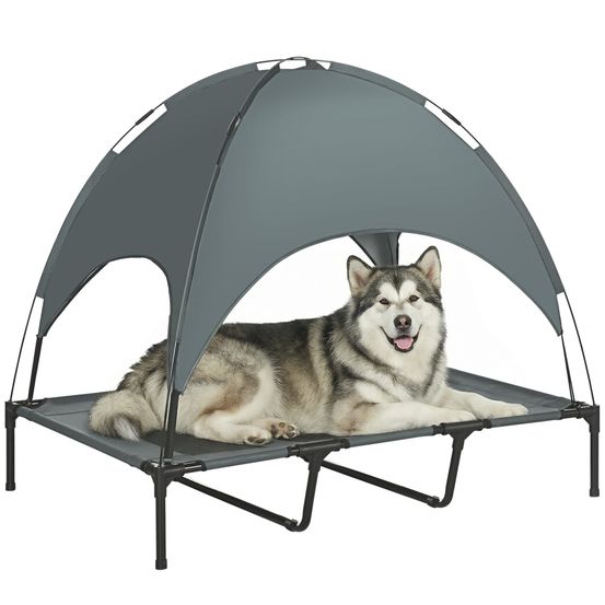 Lit pour chien chat sur pied velum anti-uv tissu oxford micro-perforé sac transport inclus gris