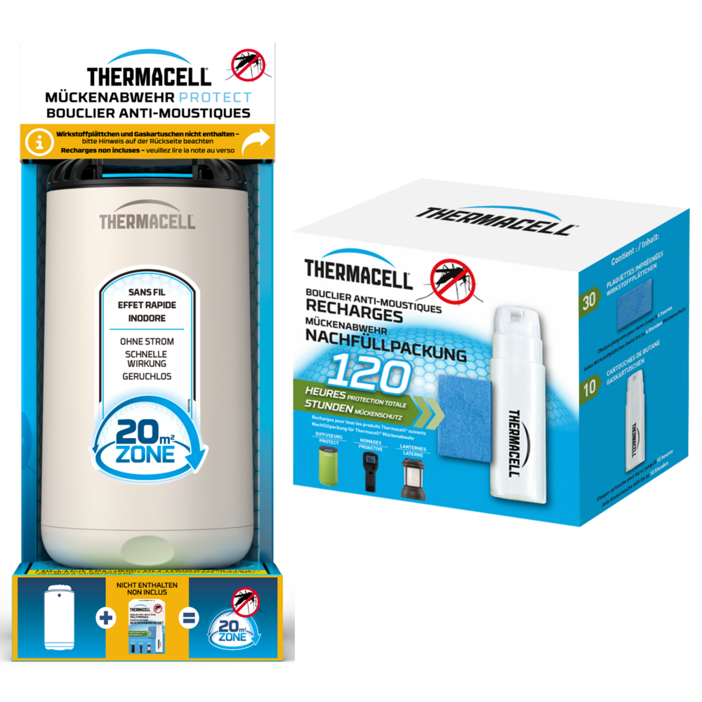 Thermacell diffuseur anti-moustiques & moustiques tigres - extérieur - sans fil nomade - zone de protection 20m² recharges 120h