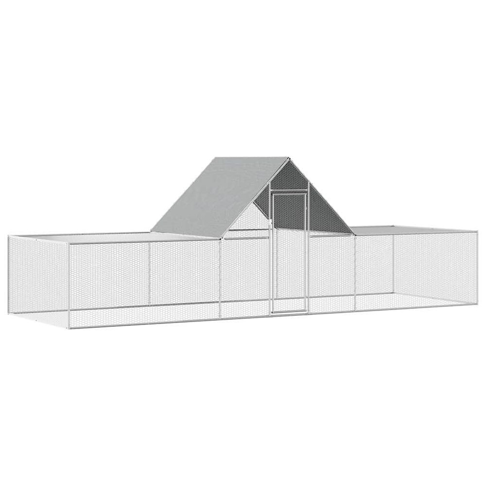 Poulailler enclos 6x2x2m acier galvanisé avec toit de protection argenté