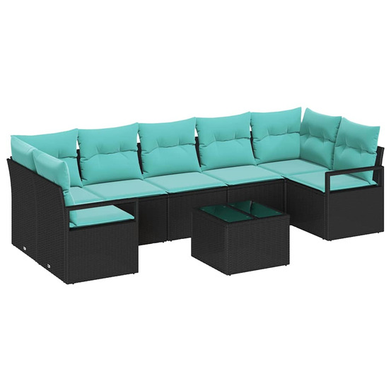 Ensemble de canapés 8 pcs noir et turquoise polyrotin