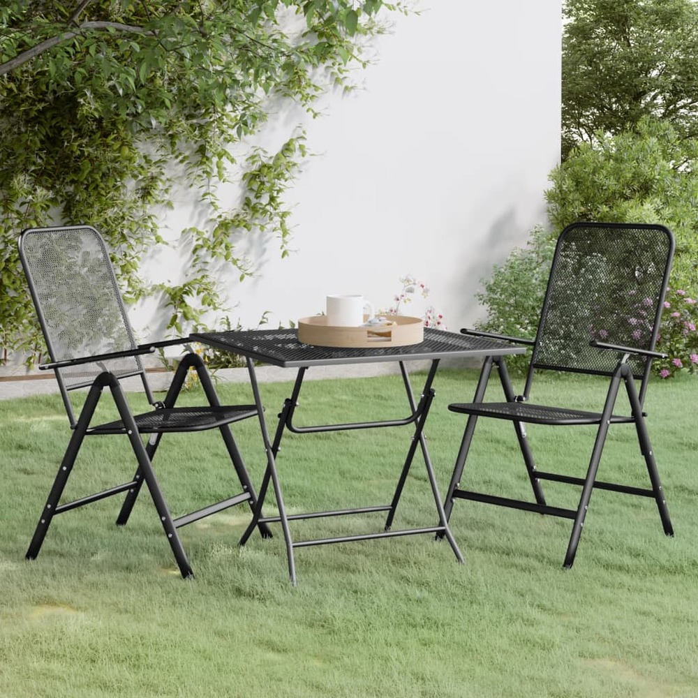 Ensemble à manger de jardin 3 pcs maille métal anthracite