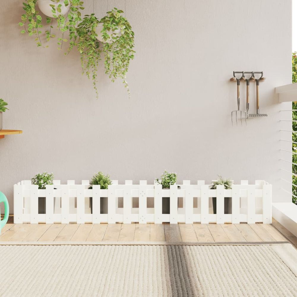 Longue jardinière en bois de pin blanc pour balcon et terrasse 200x30x30cm