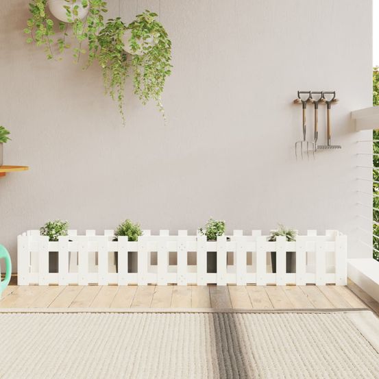 Longue jardinière en bois de pin blanc pour balcon et terrasse 200x30x30cm