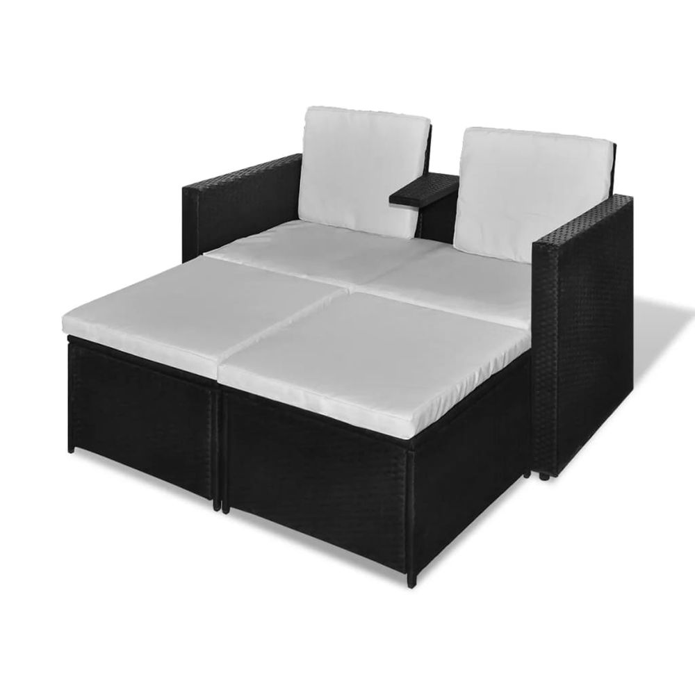 Salon de jardin 4 pcs avec coussins résine tressée noir