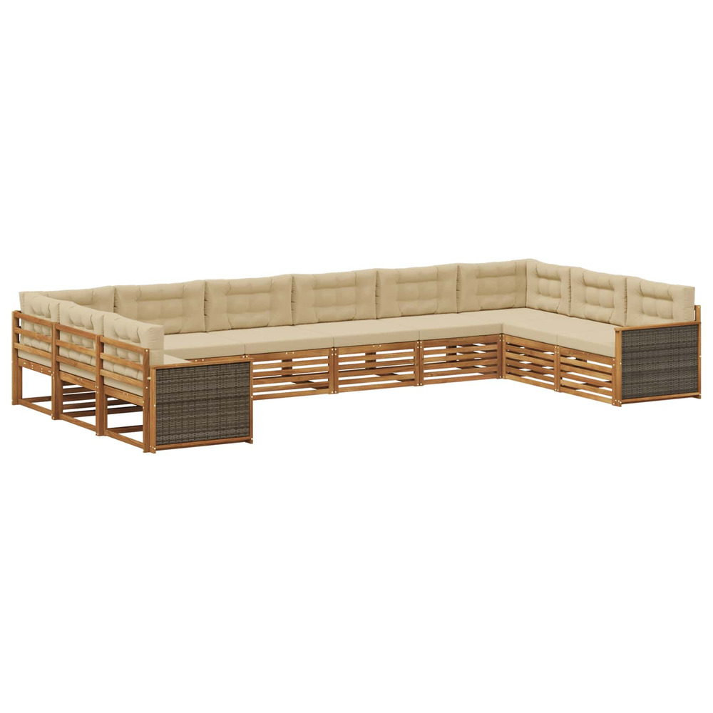 Ensembles de canapés avec coussin 10 pcs bois d'acacia massif