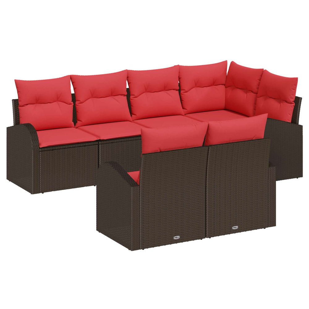 Ensemble de canapé de jardin 7 pc marron et rouge polyrotin