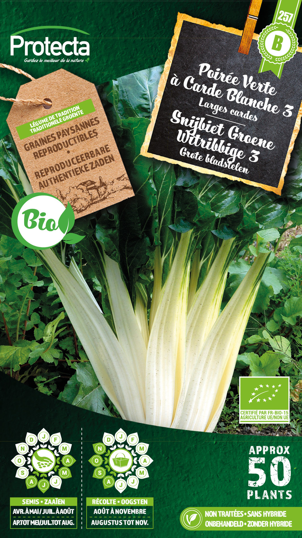 Poirée verte à carde blanche 3 bio – protecta graines paysanne - ca. 4 gr
