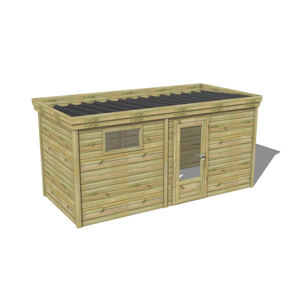 Abri de jardin bois pin traité autoclave 27mm - 4,195x2,14m / 9m2 - bac acier - abri français