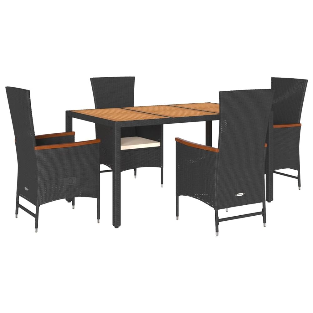 Ensemble à manger de jardin coussins 5pcs noir résine tressée