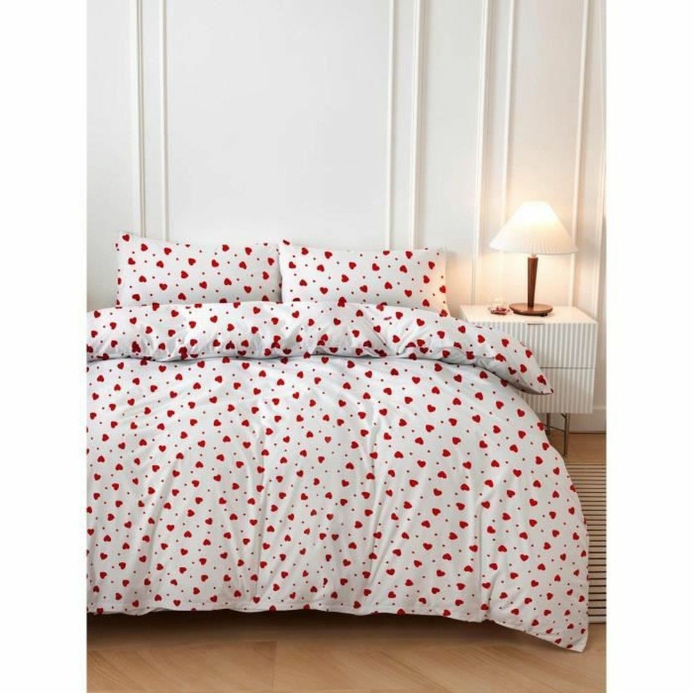 Parure de lit - housse de couette 220 x 240 + 2 taies d'oreiller 60 x 60, coton-polyester - rouge