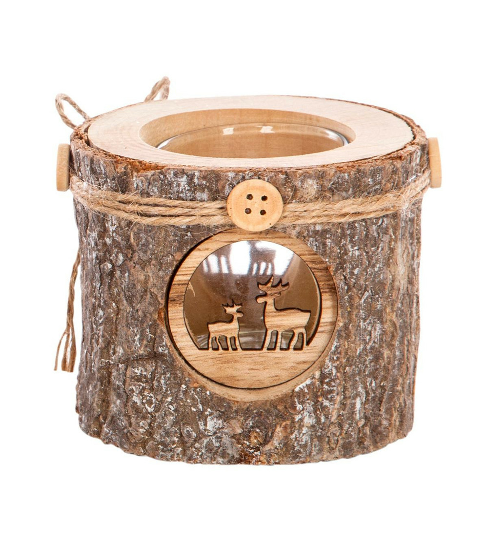 Bougeoir photophore en verre support en bois décoré d 10 cm