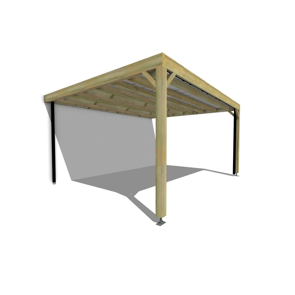 Carport bois adossé 1 voiture 20 m² • 5 x 4 m • hauteur de passage 2,37 m • sens largeur • livraison comprise