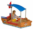 Bac à sable bateau de pirate avec toit et banc -  jeu extérieur pour enfants