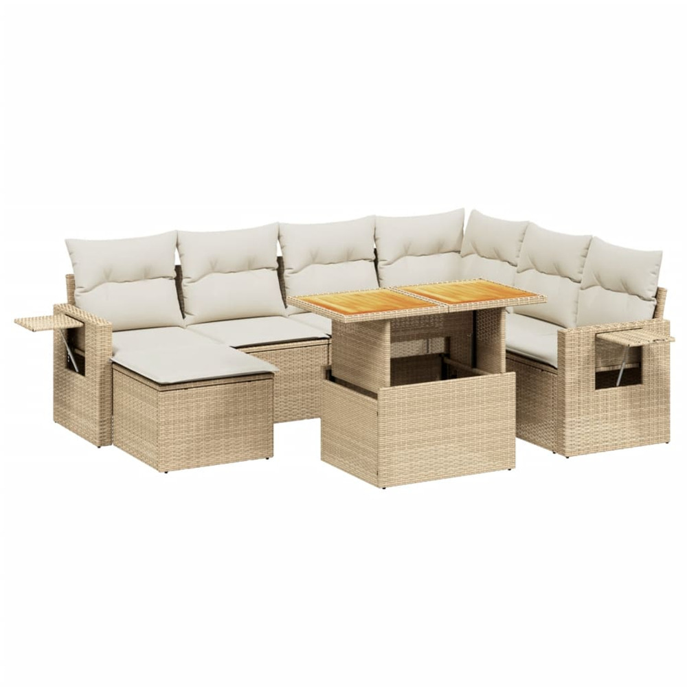 Salon de jardin avec coussins 8 pcs beige résine tressée