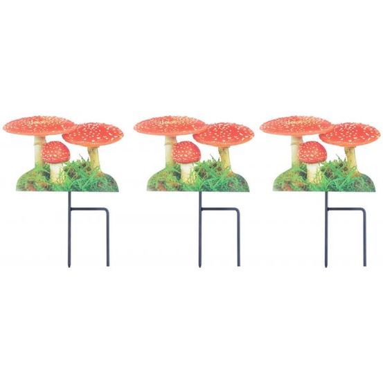 Pique de jardin motif amanite tue-mouches lot de 3