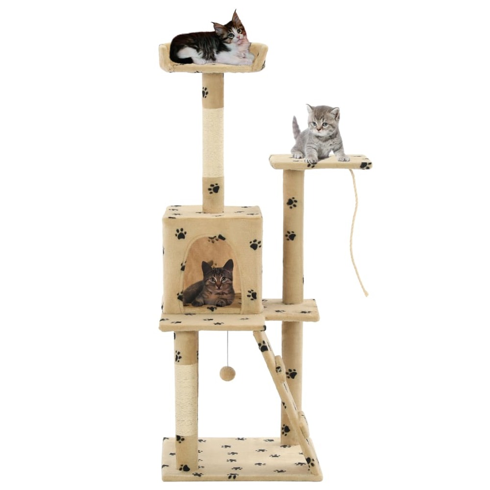 Arbre à chat avec griffoirs en sisal 120 cm beige motif pattes