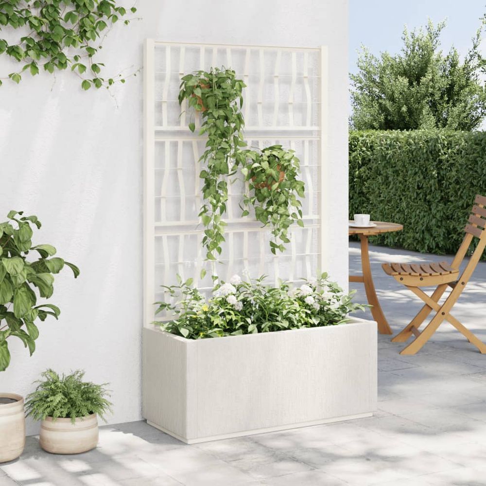 Jardinière avec treillis pour plantes grimpantes 140 cm pp blanc