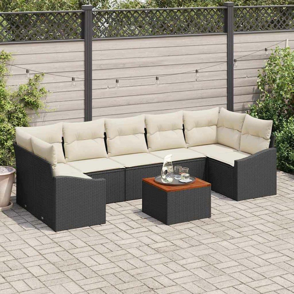 Ensemble de canapé de jardin avec coussin 8 pcs noir polyrotin