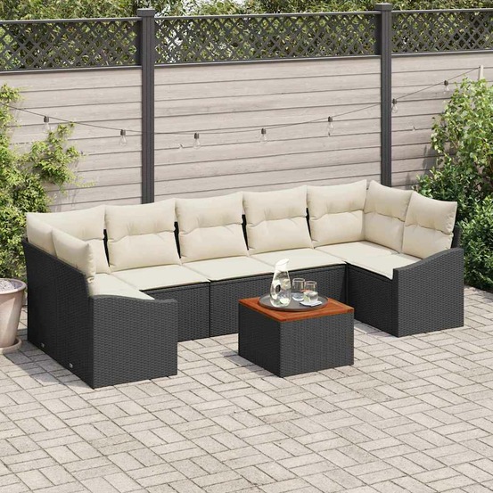 Ensemble de canapé de jardin avec coussin 8 pcs noir polyrotin