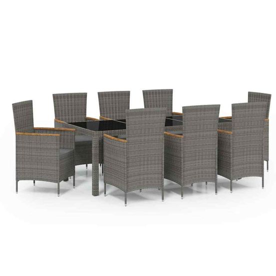 Ensemble à manger d'extérieur 9pcs coussins résine tressée gris