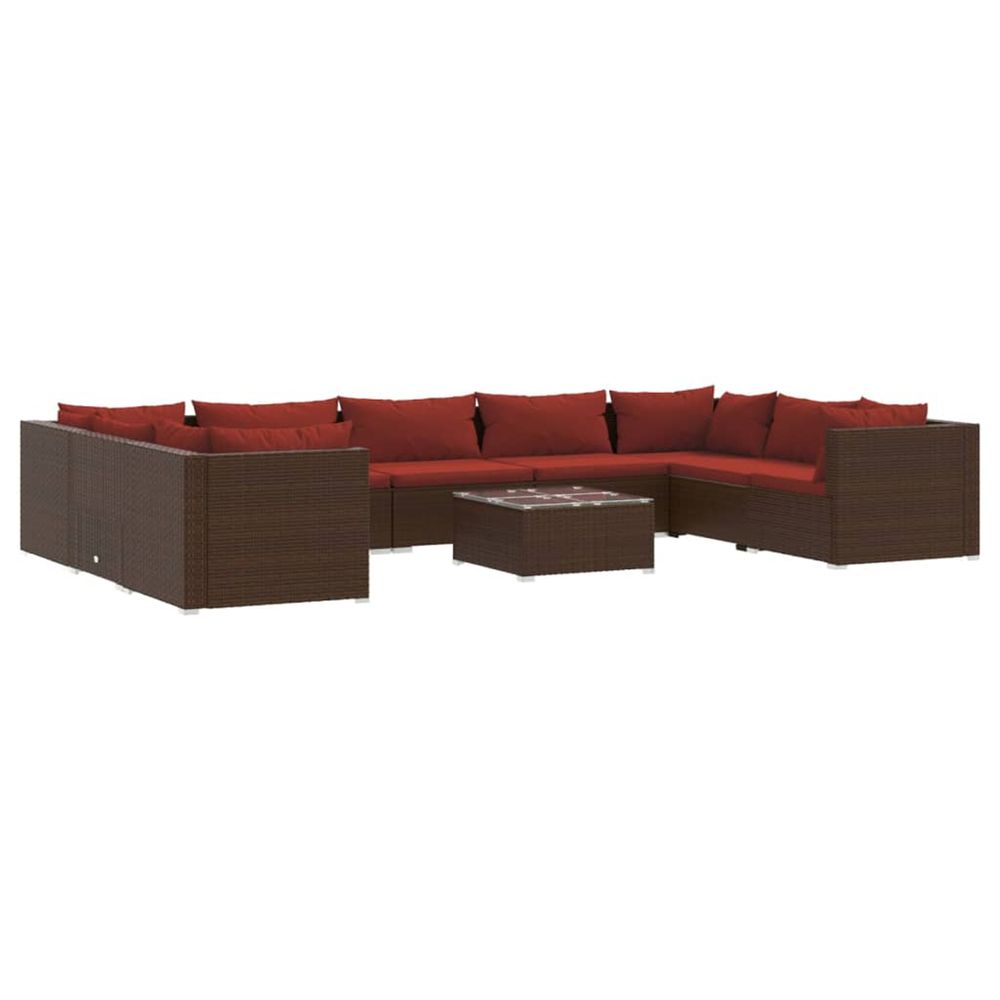 Salon de jardin 10 pcs avec coussins résine tressée marron