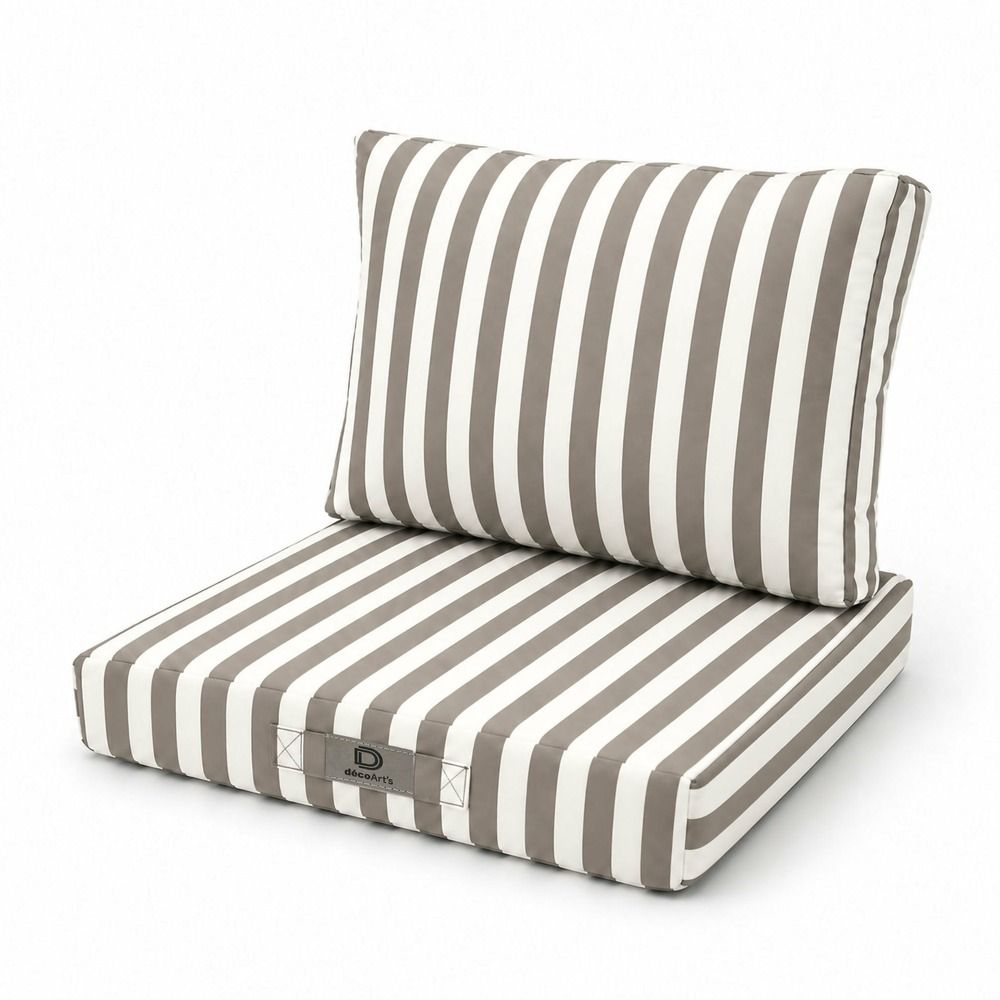Ensemble coussins chaise jardin 40x40 rayure beige - premium 270g (assise + dossier)