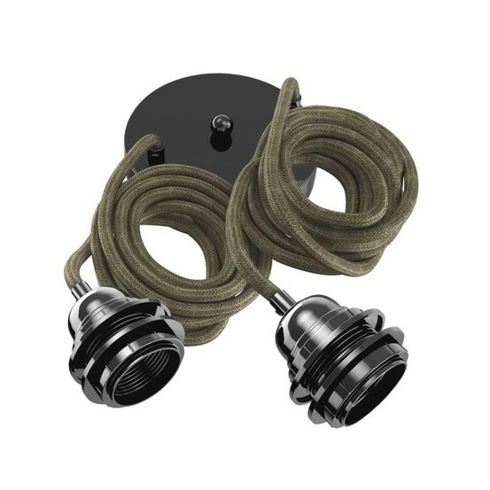 Suspension hang luminaire 2 cordes - lin kaki douilles noires