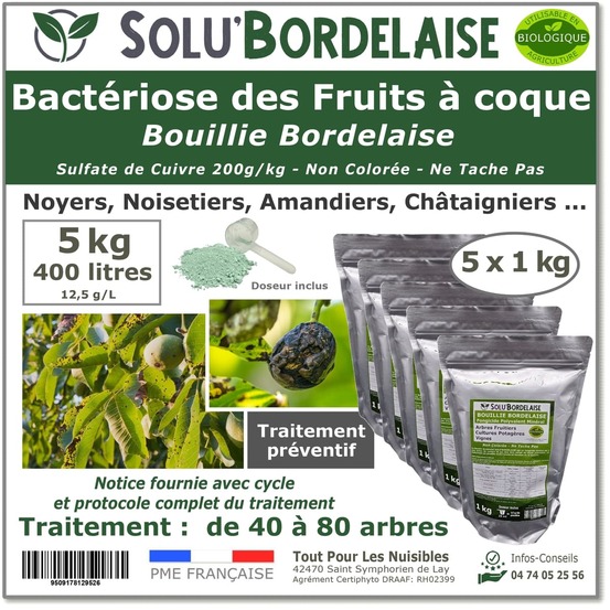 Solu'bordelaise - 5 kg de bouillie bordelaise - bactériose des fruits à coque - utilisable agriculture biologique - 5 sachets de 1kg