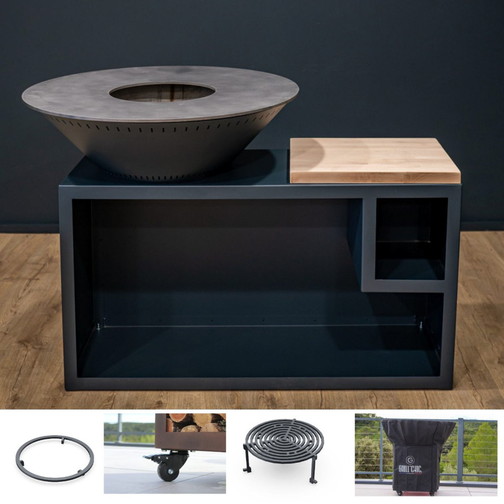 Set brasero printemps - traditionnel double cuve aluminum - 103 cm - noir - élégance et simplicité pour un extérieur chic et