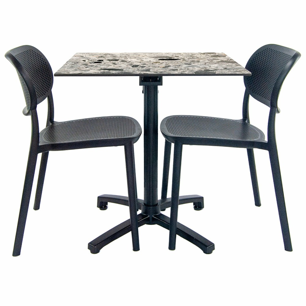 Restootab - lot de 1 table pliable décor galets + 2 chaises pour terrasse