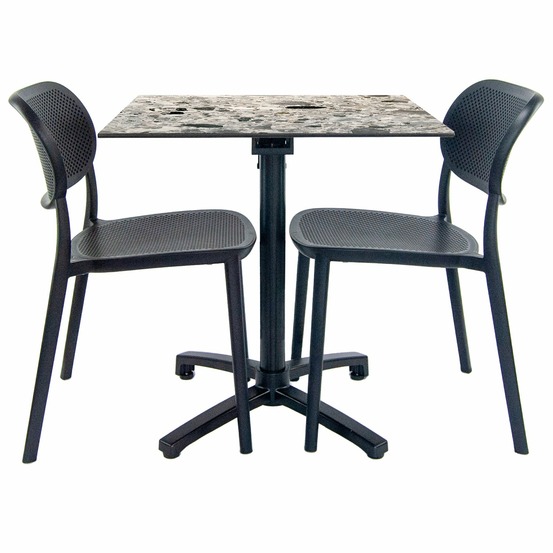 Restootab - lot de 1 table pliable décor galets + 2 chaises pour terrasse