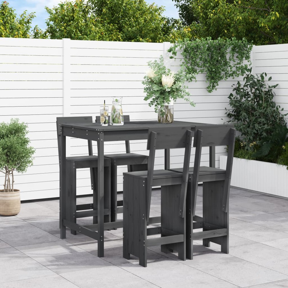 Ensemble de bar de jardin 5 pcs gris bois de pin massif