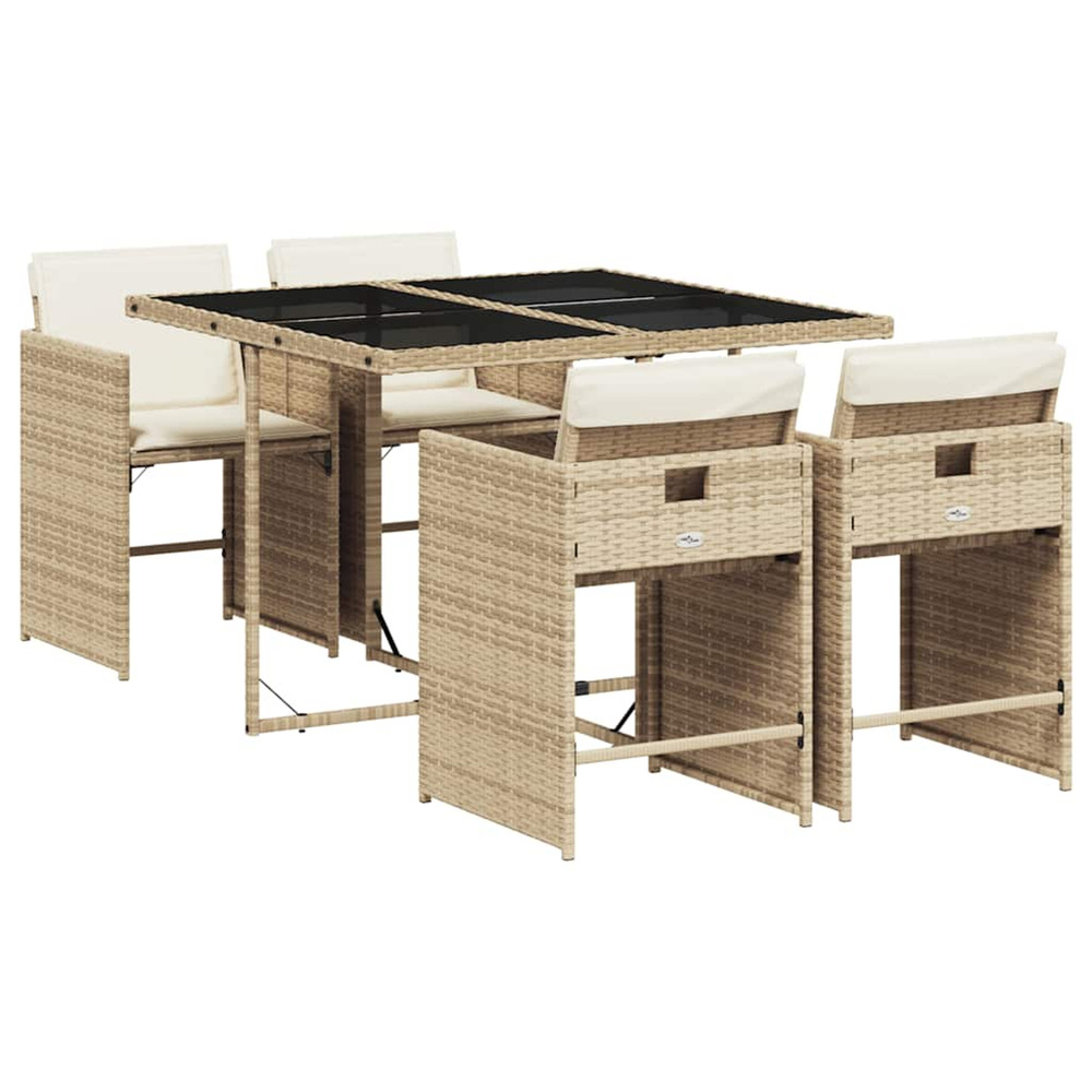 Ensemble à manger de jardin avec coussins 5pcs beige poly rotin