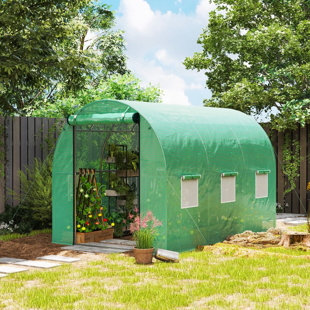 Serre tunnel de jardin 3x2m en bâche pe avec 6 fenêtres pour potager et tomates vert – comfortxl outdoor living