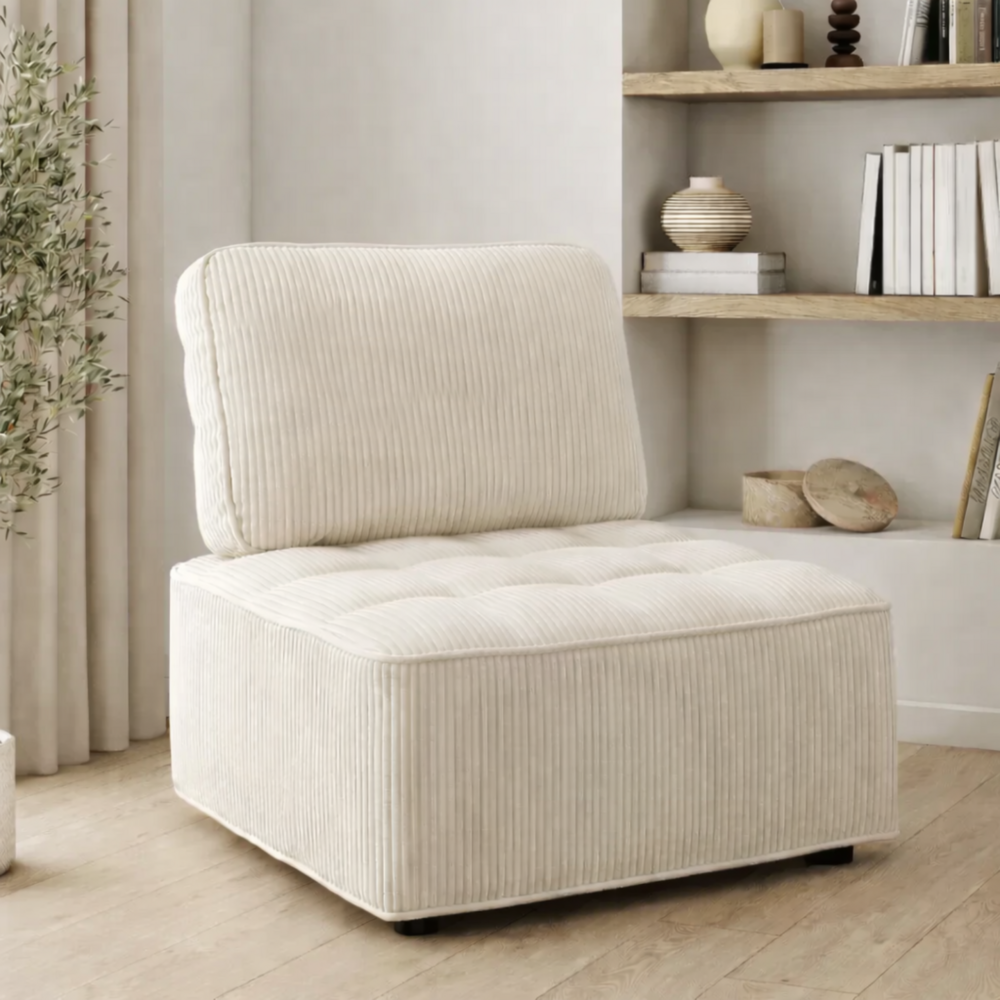 Module de canapé et fauteuil alfie en velours côtelé beige